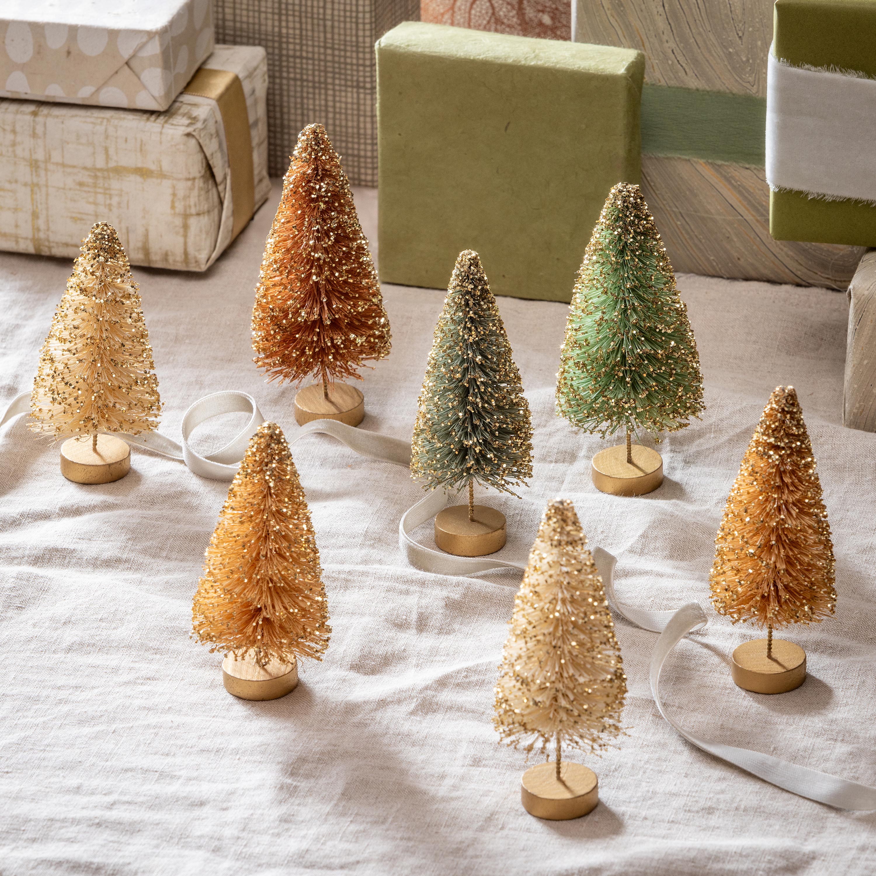 Shades of Green Table Décor Bottle Brush Tree Set – Plow & Hearth