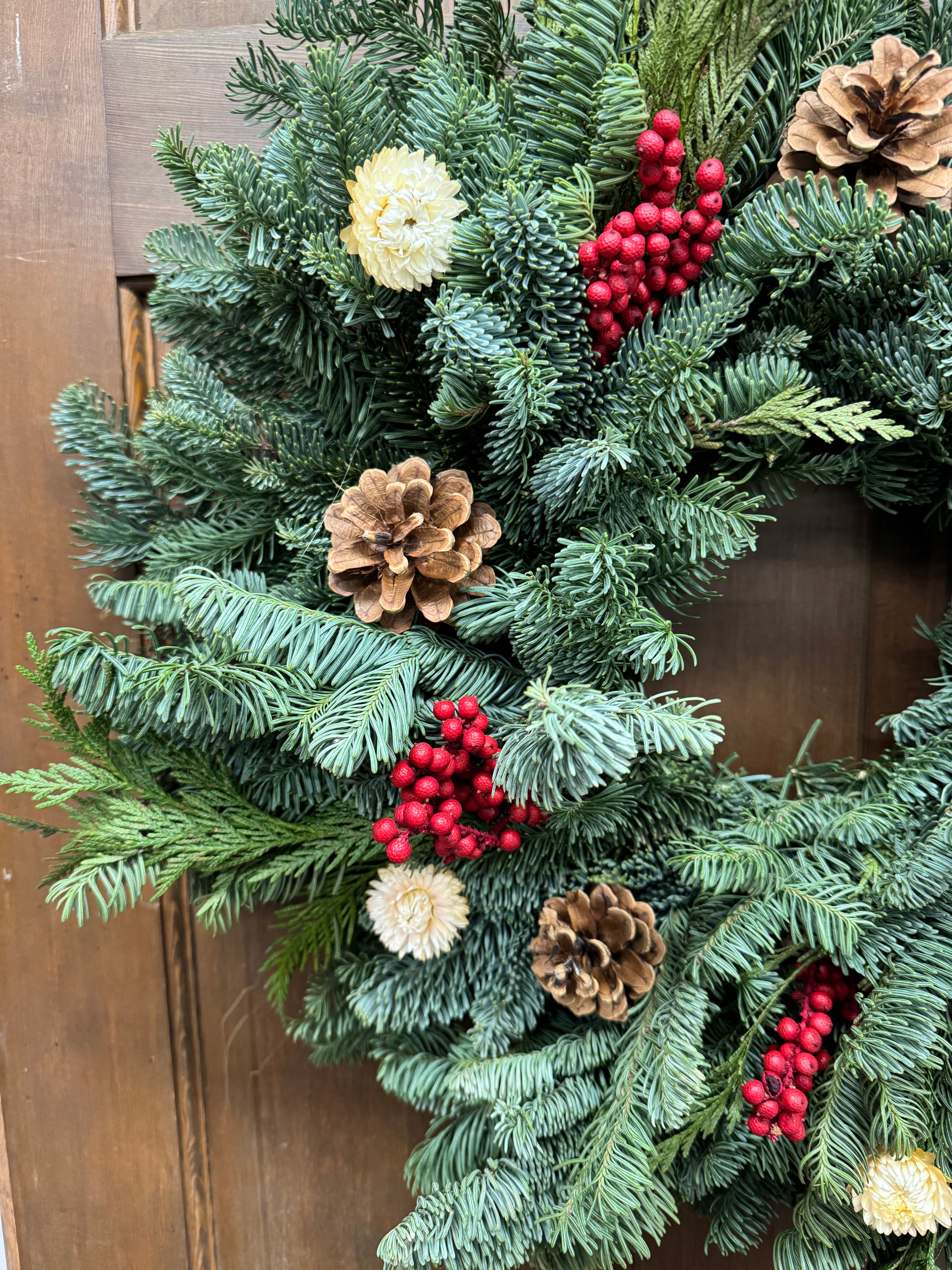 Noble Fir and Red Berries Fresh Wreath, 20