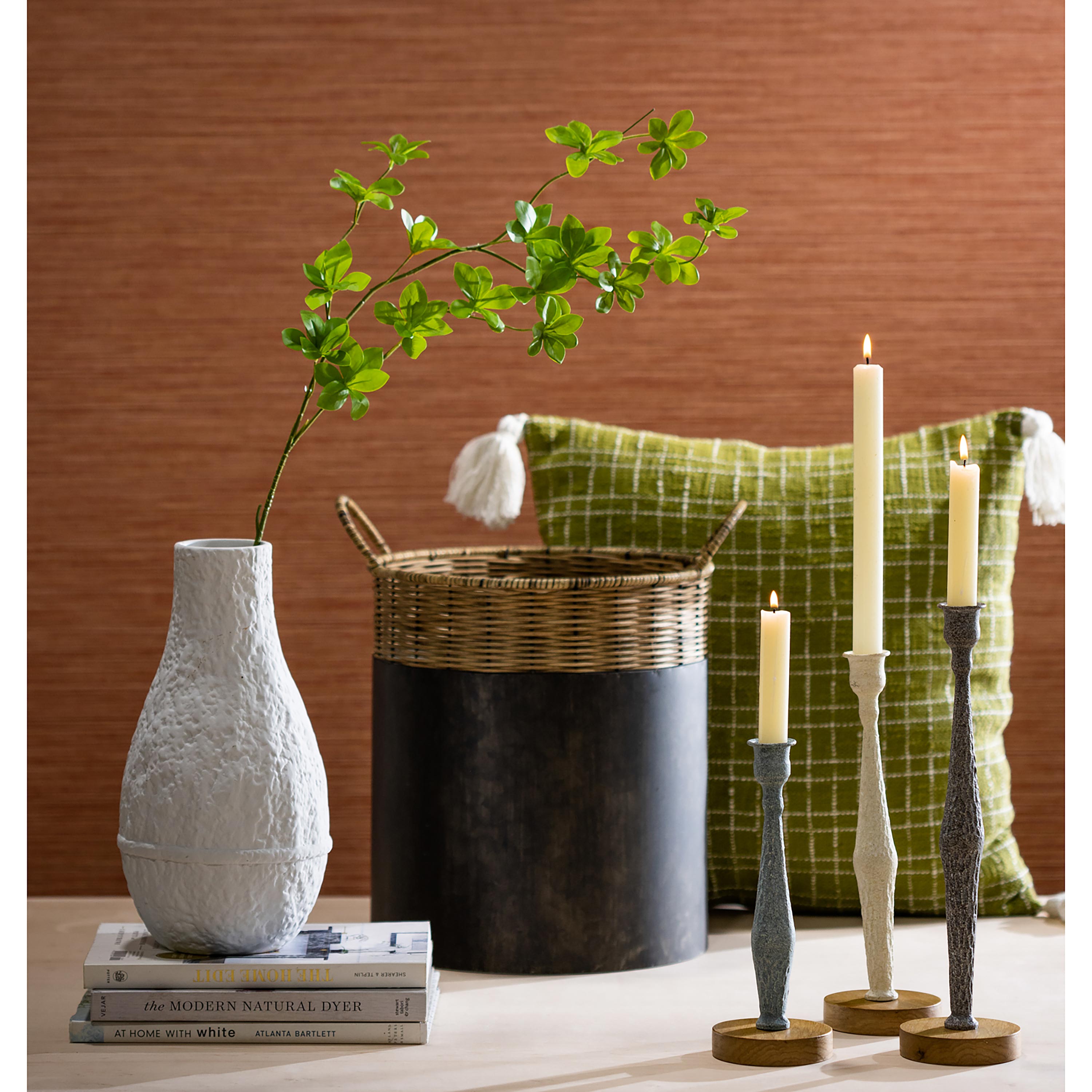 VivaStyle Basket, Black Iron Basket with Rattan Stitch Top