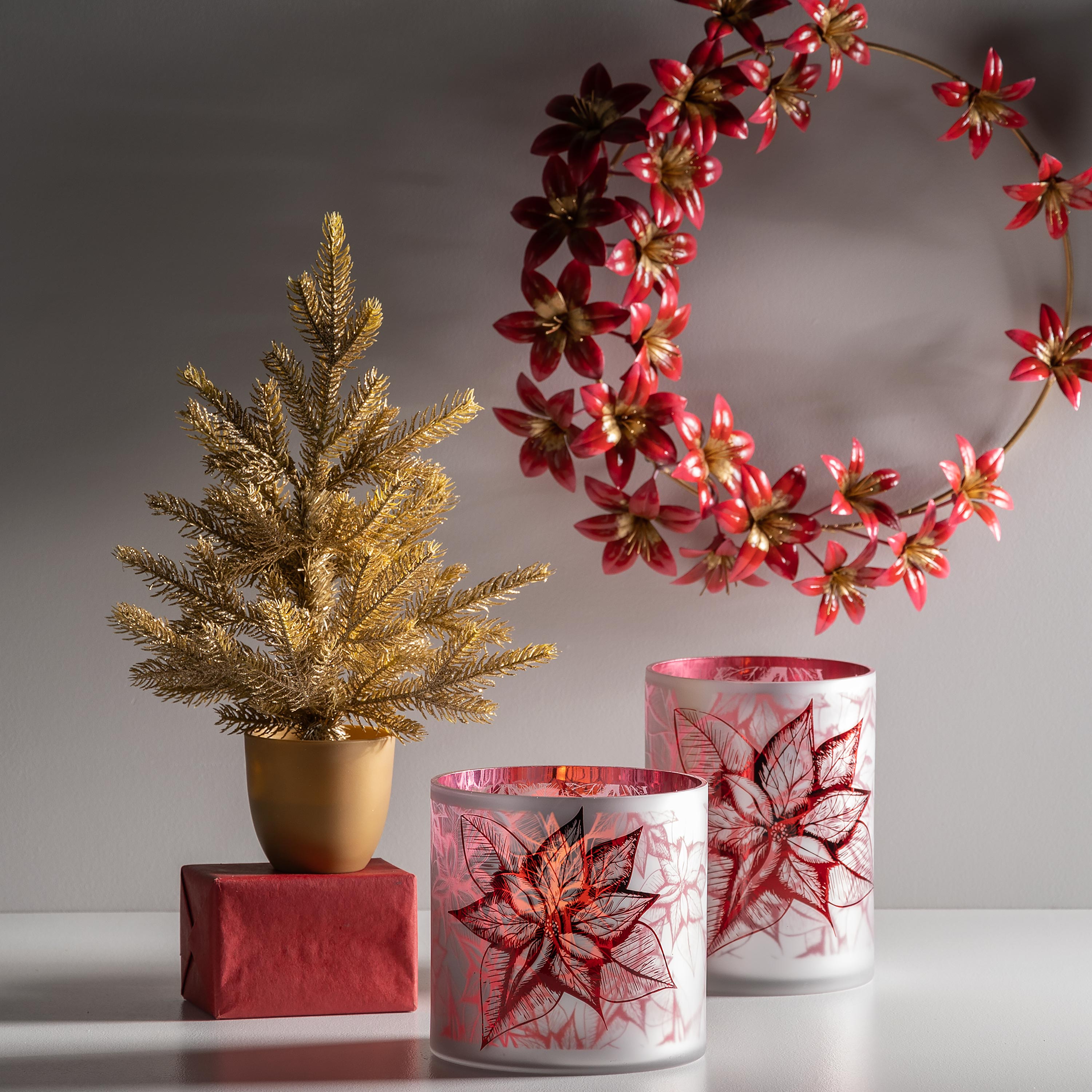 Plow & Hearth Poinsettia Hurricane Candle Holder - Thumbnail 2