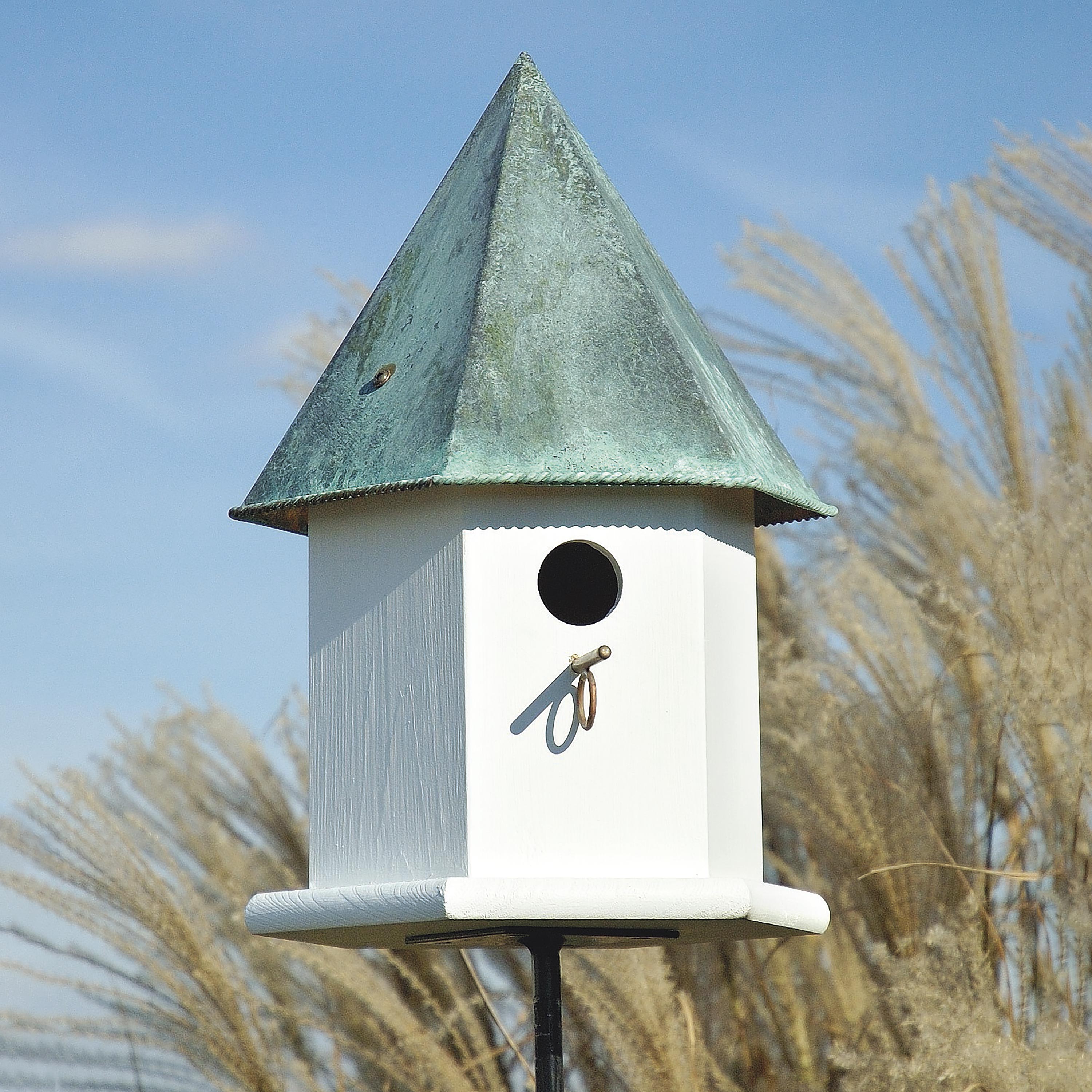 Copper Songbird Deluxe Birdhouse w/Verdigris Patina Roof | Plow