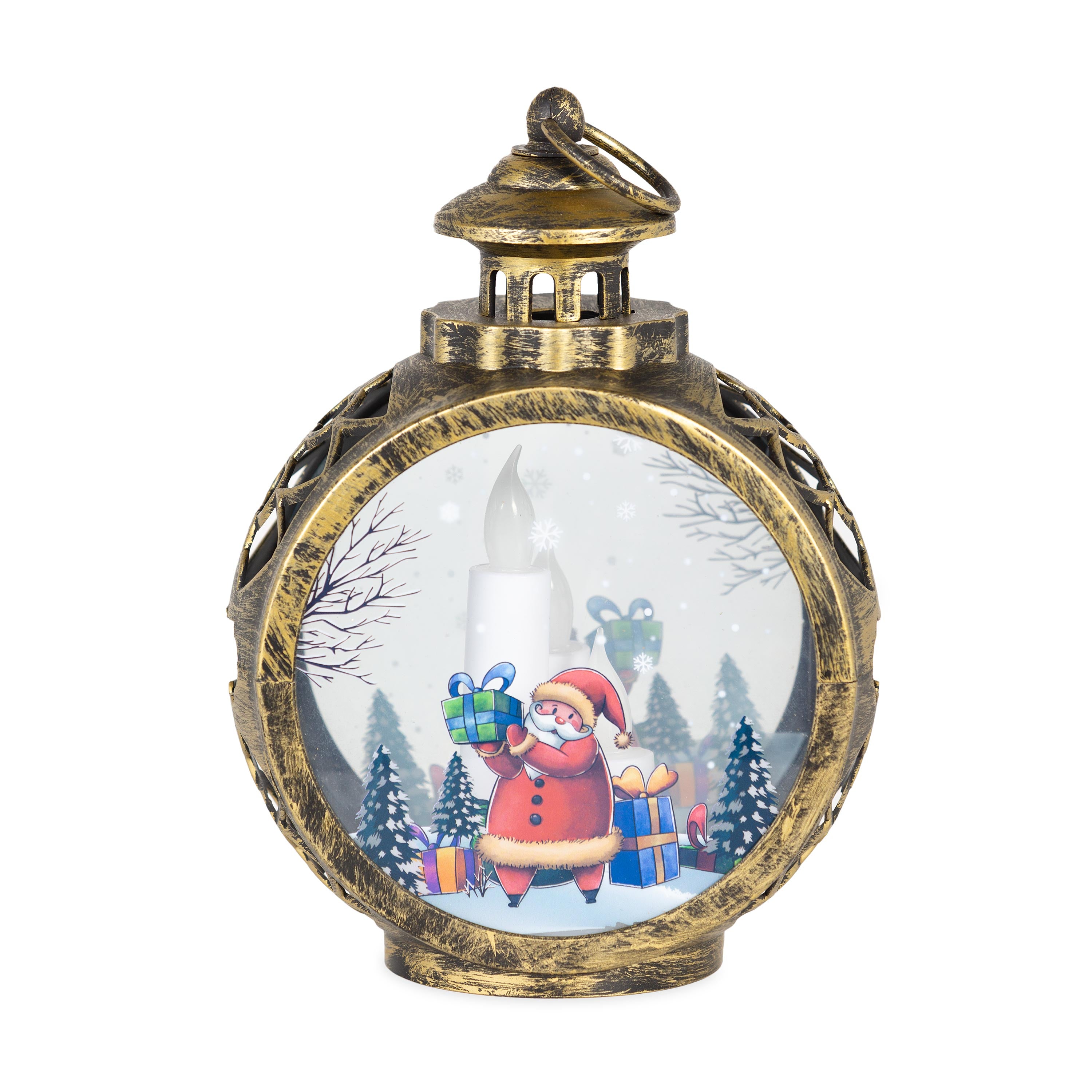 Santa Claus Christmas Scene Lantern with LED Candles – Plow & Hearth