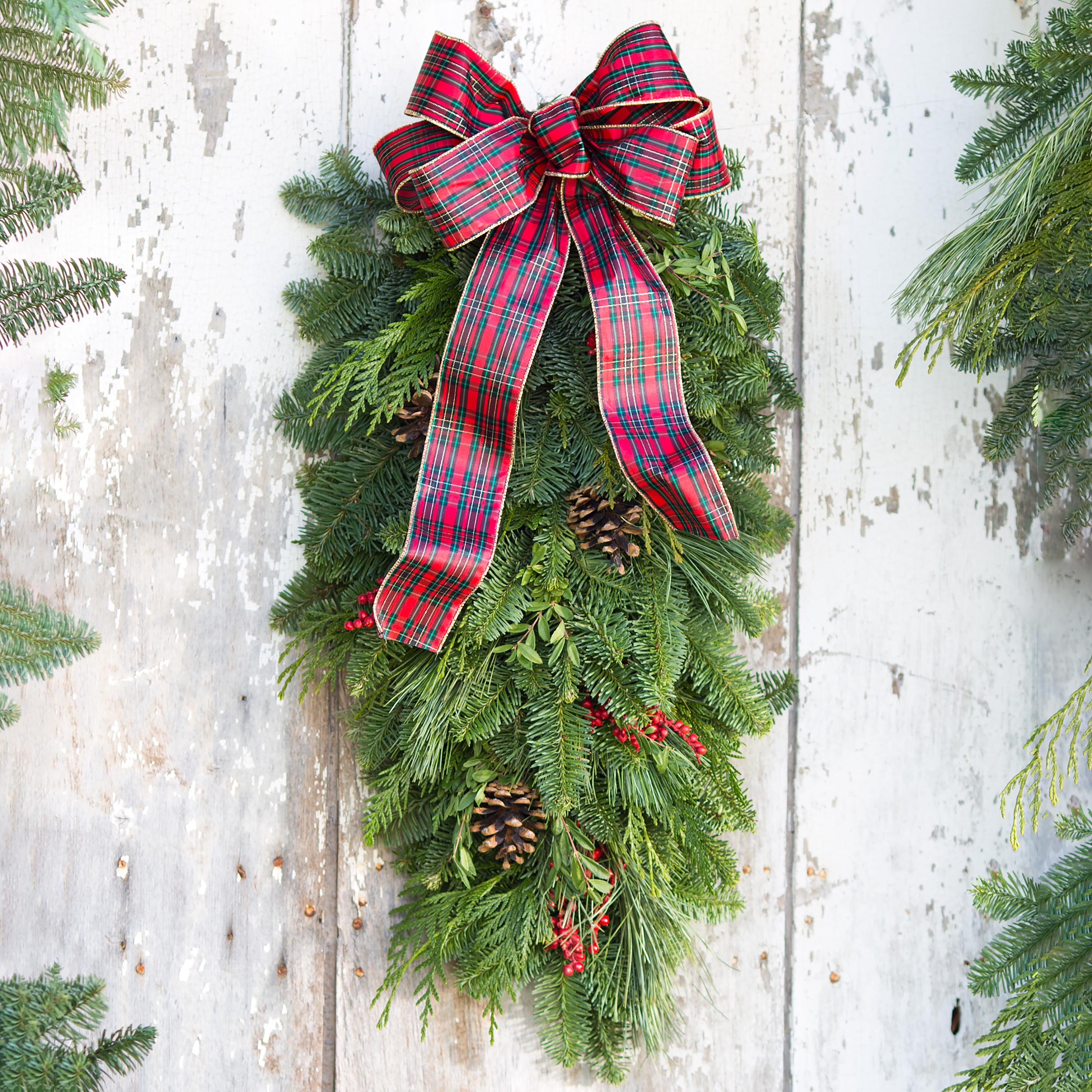 Holiday Woodland Evergreens Door Swag w/Bow | Plow & Hearth