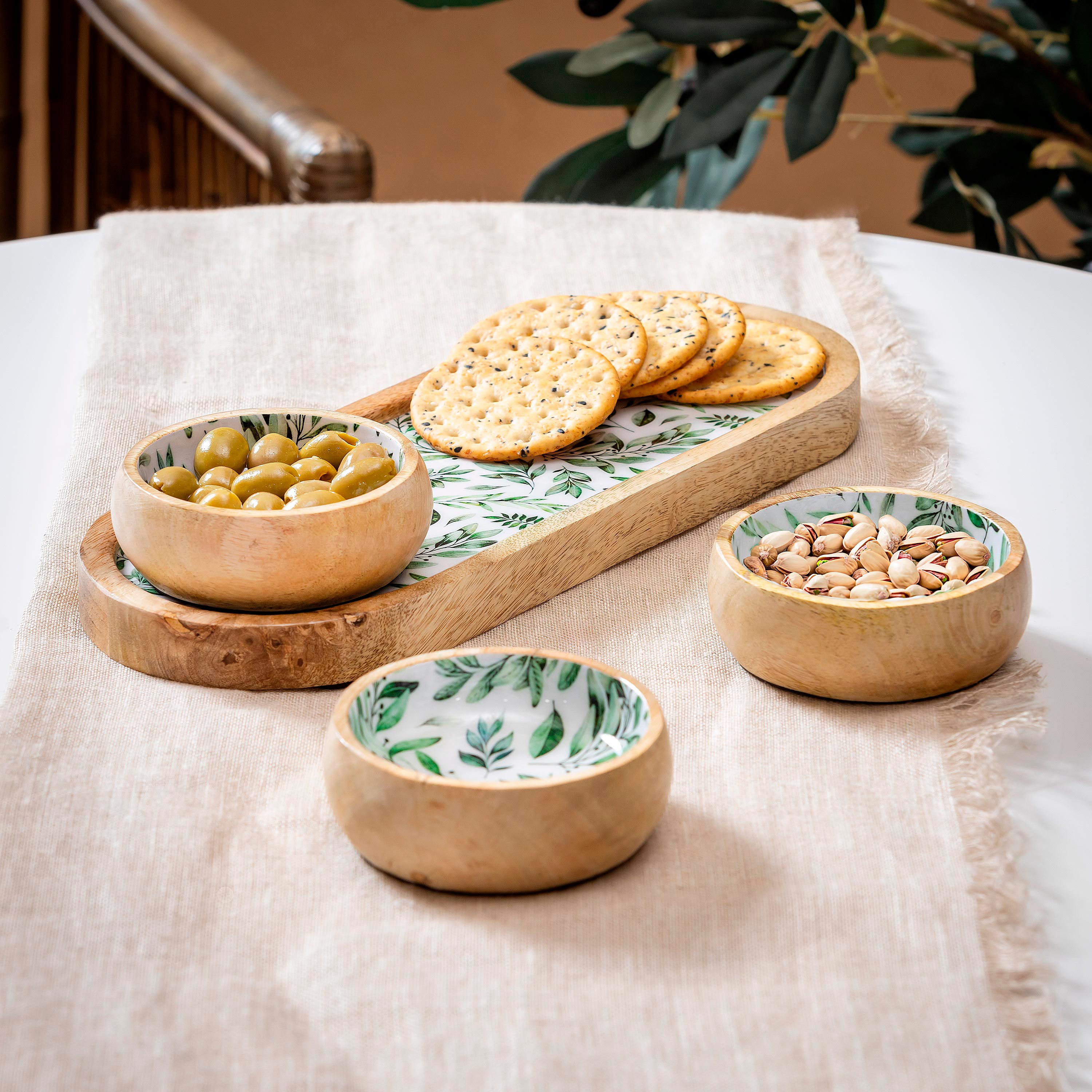 Olive Oasis 3-Section Wood Server with Bowls, 13