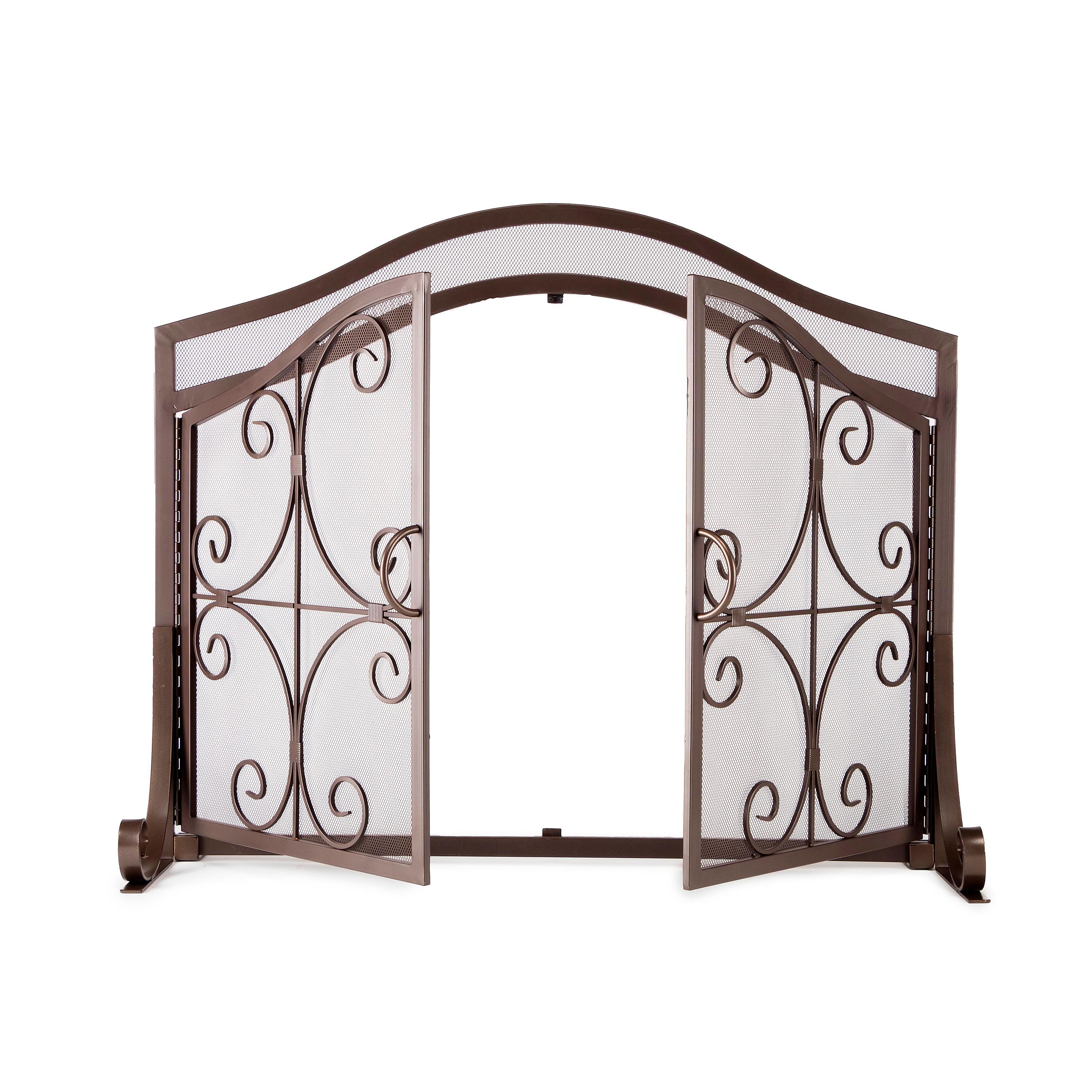 Plow & Hearth - Small sale Cast Iron Scrollwork Fireplace Fire Screen with Doors