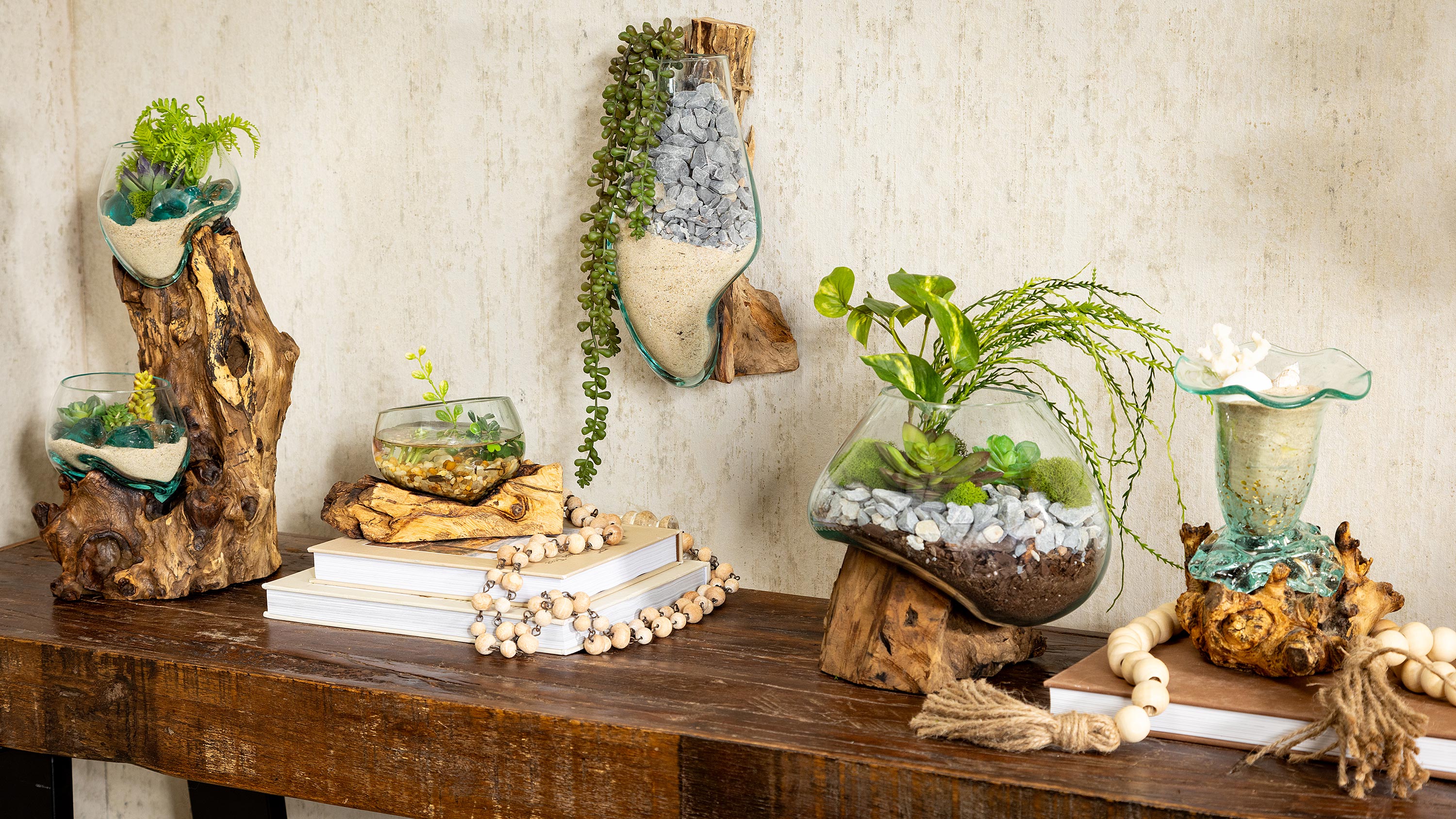 Wall Mounted Glass Planter on Driftwood - Thumbnail 4