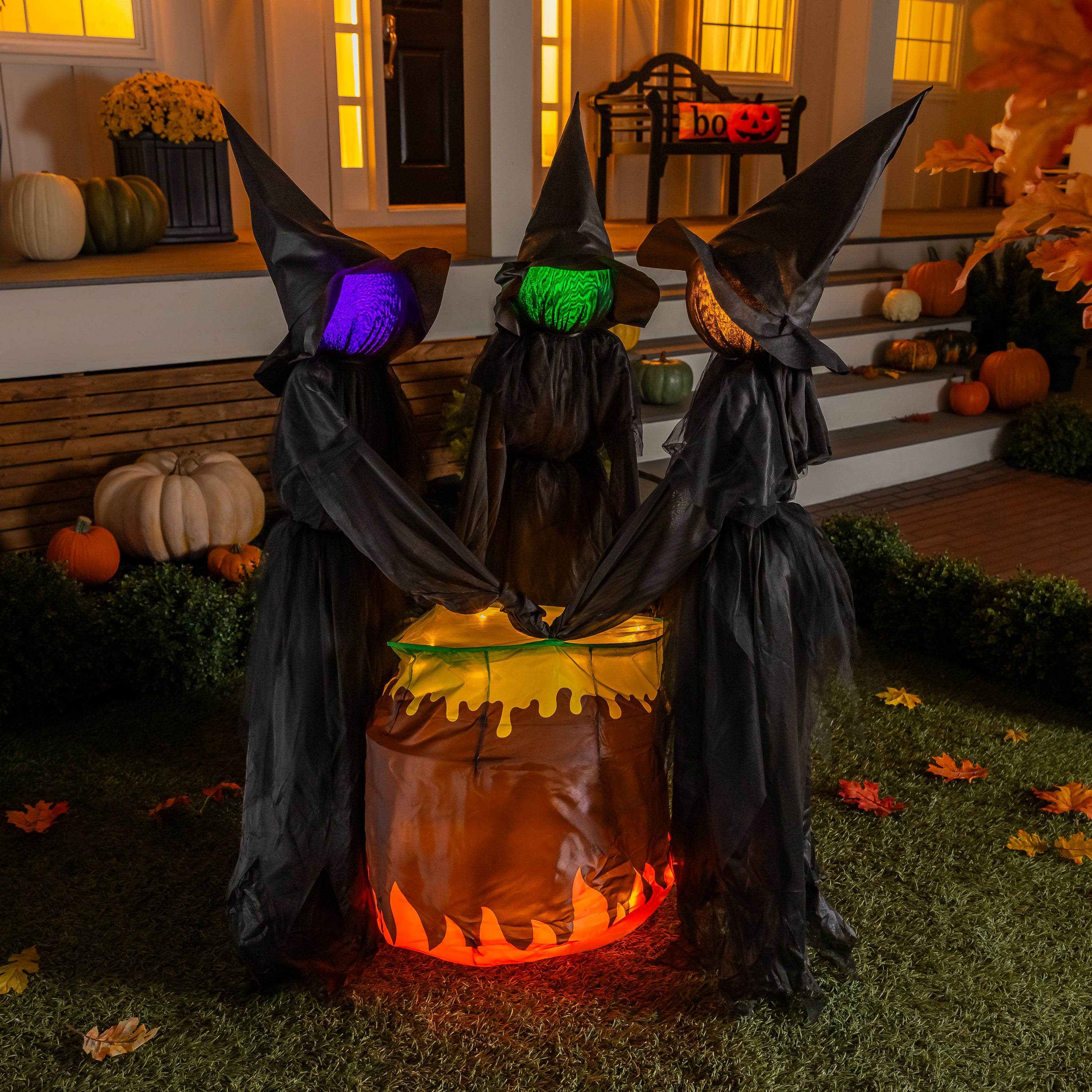 Evergreen Witches and Cauldron Garden Stake
