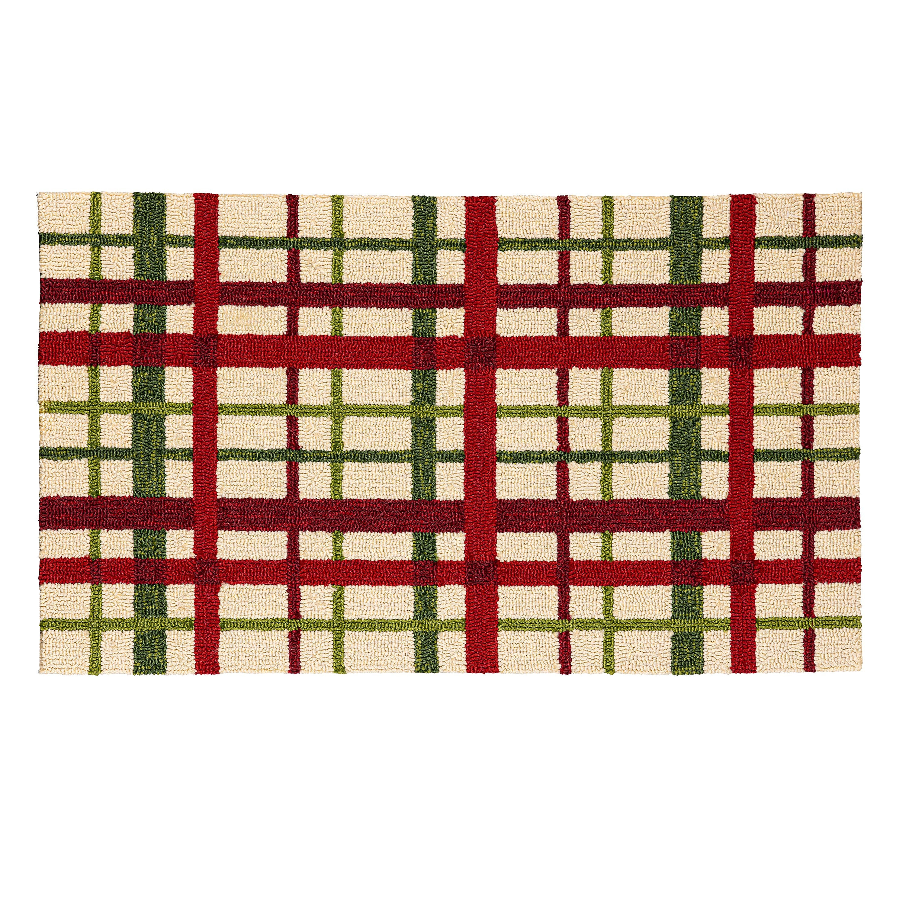 Indoor/Outdoor Hooked Rug Christmas Plaid Polypropylene, 24