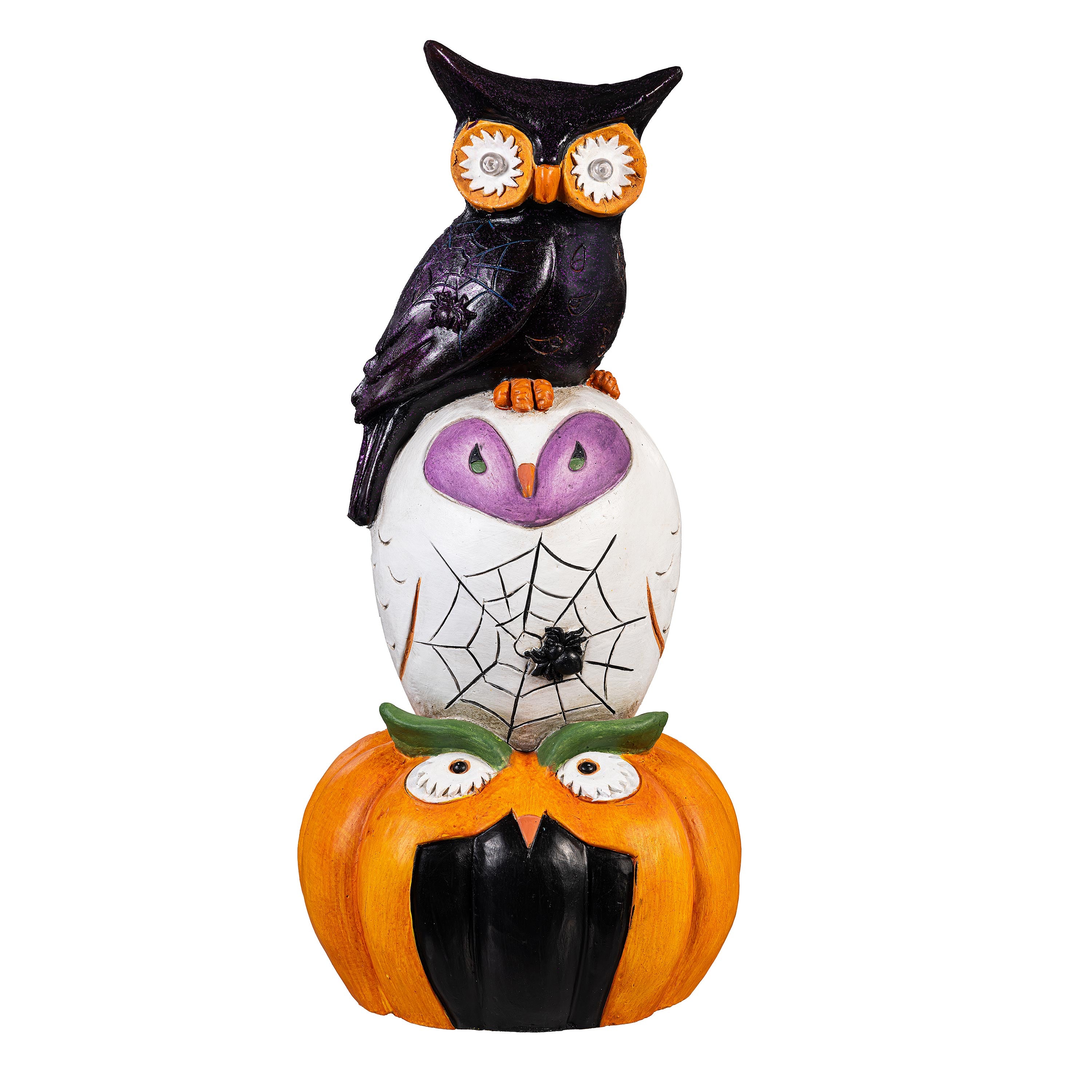 Evergreen Stacked Owl and Jack O'Lantern Pumpkin Statue