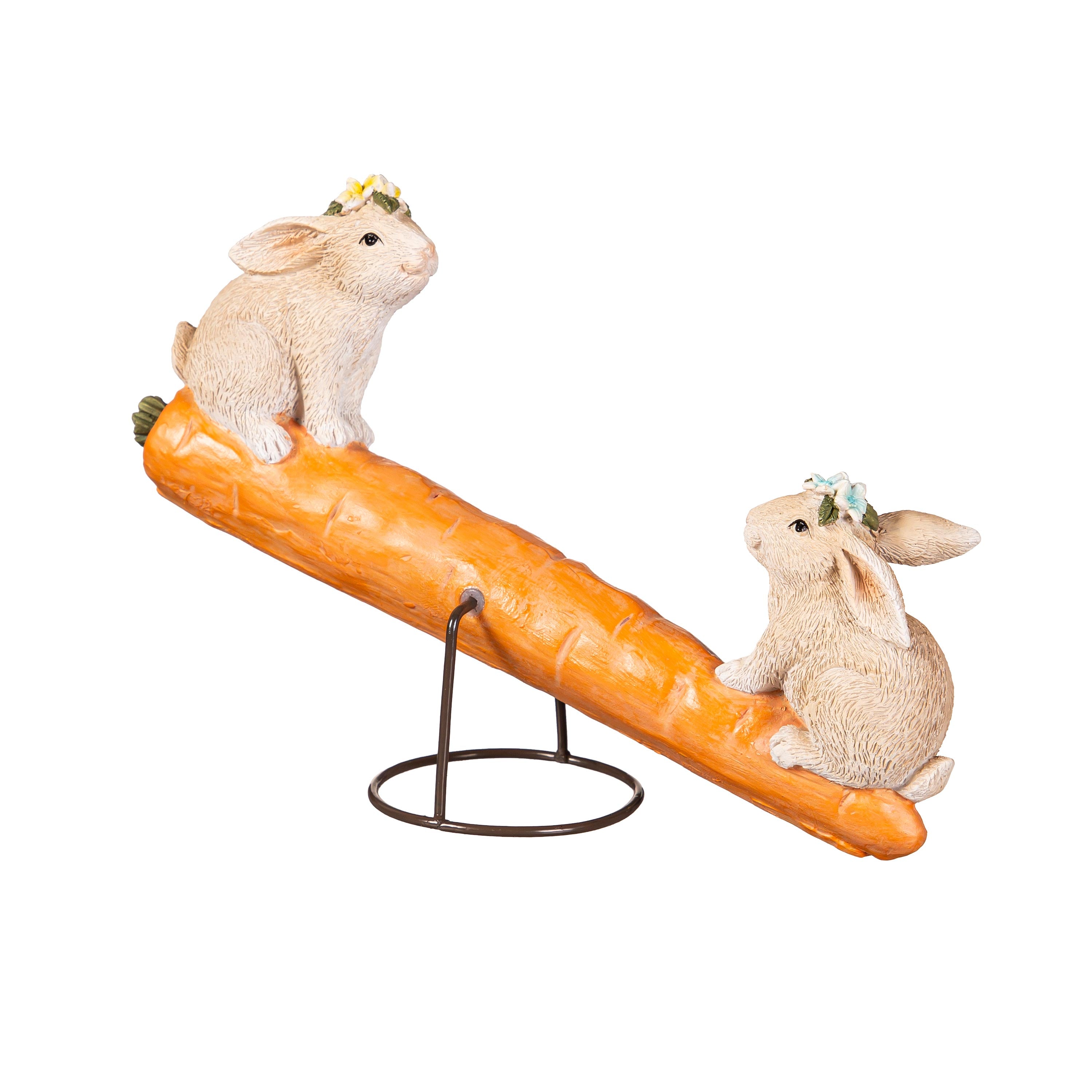 Bunny Blooms Table Decor Resin Bunnies on Carrot Seesaw, 8