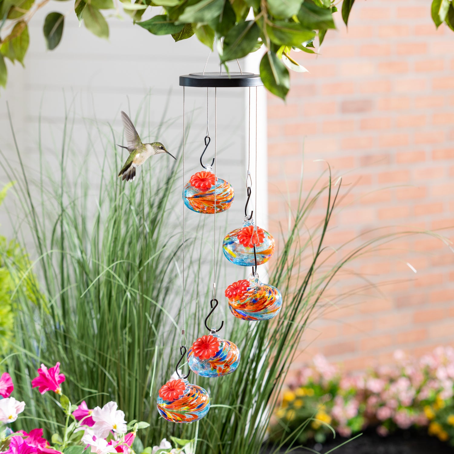 hanging planter hummingbird feeder Pollinator Garden Bird Feeder, Art Glass Hanging Hummingbird Feeder, Dark Blue – Plow & Hearth