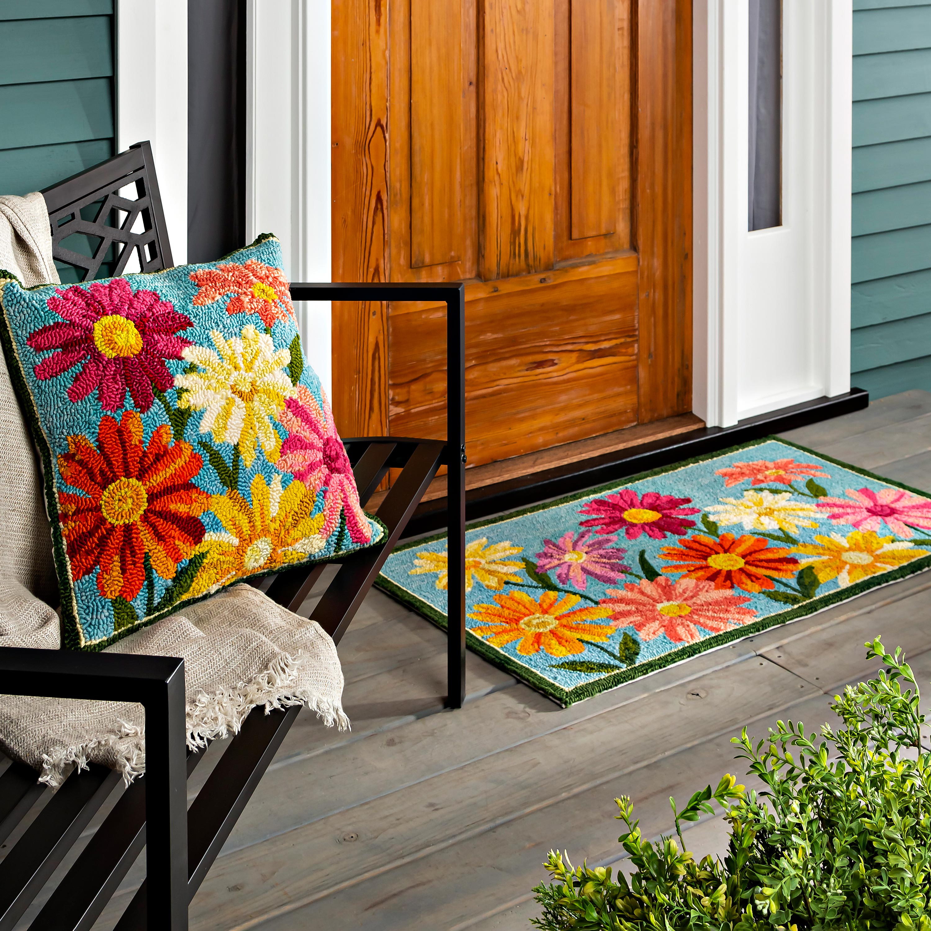 フラワー・ガーデニング Sample Indoor/Outdoor Hand-Hooked Polypropylene Pastel Posies Accent Rug