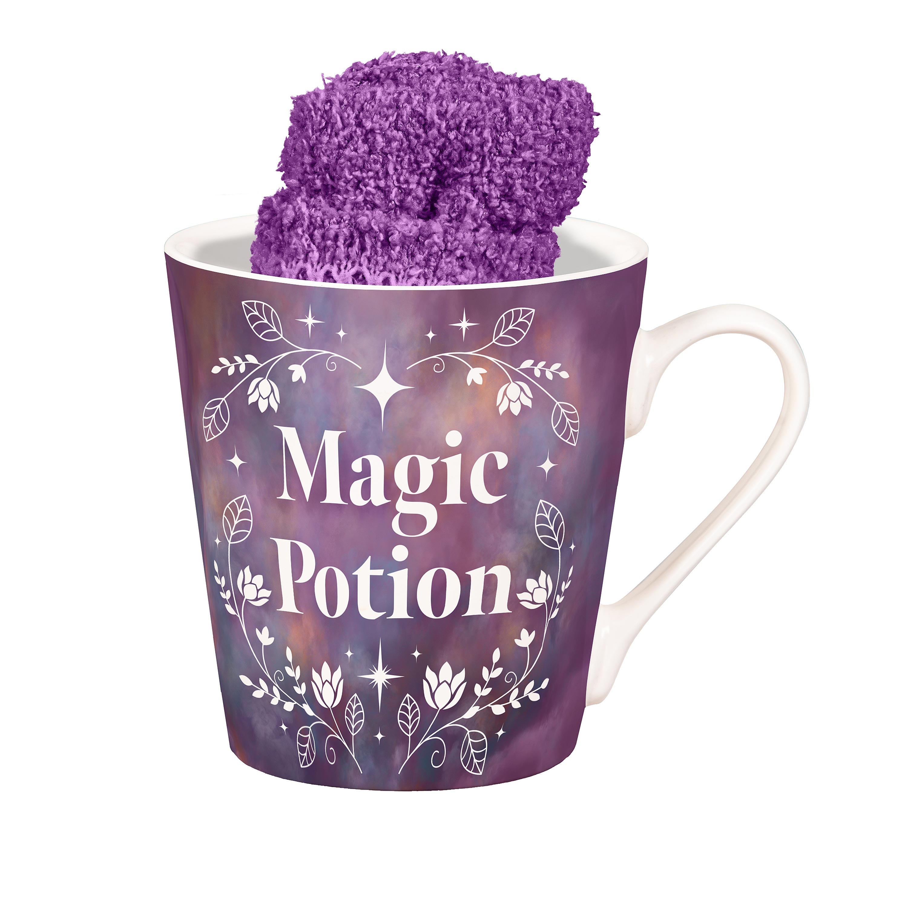 Magic Potion Ceramic Cup Flare Cup and Purple Socks Gift Set, 12oz