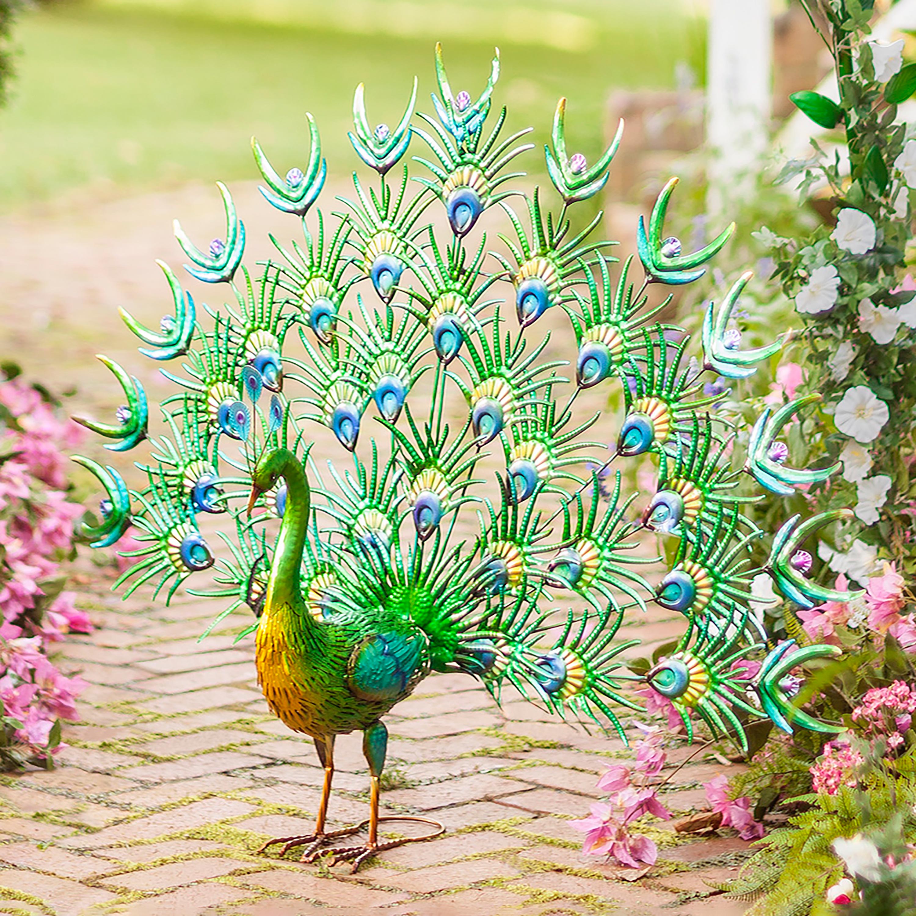 Peacock Decor Statue, Metal Peacocks Yard Art Lawn Ornament Easy Assembly Peacock Sculpture Figurine Indoor Outdoor Decorations for Patio Lawn Ornamen KridayKraft Metal Peacock Statue Multicolor Couple Pair Decorative  Showpiece for Living Room Bedroom Home Office Decor Figurines Idol Murti  Sculpture