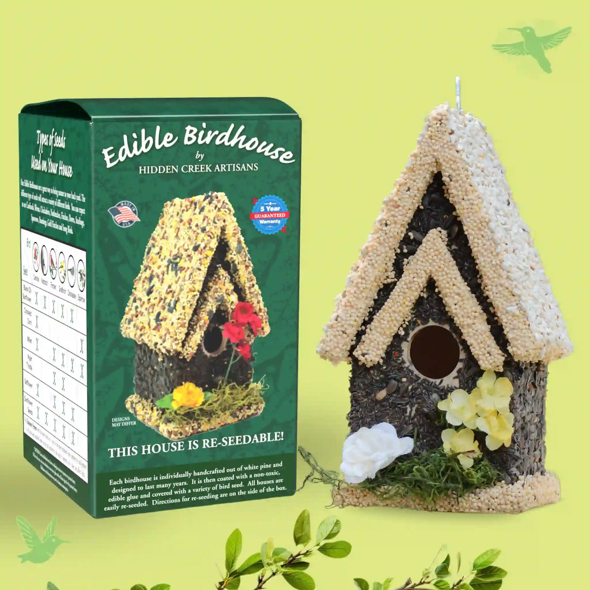 Tall Handmade Edible Birdhouse with Light Roof
