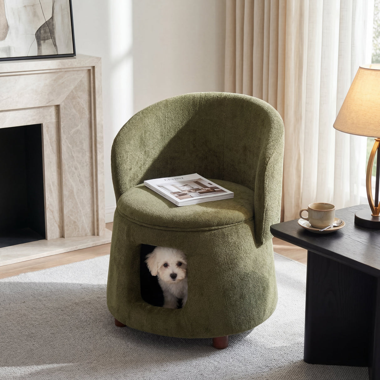 Pet Friendly Chair with Convertible Stool