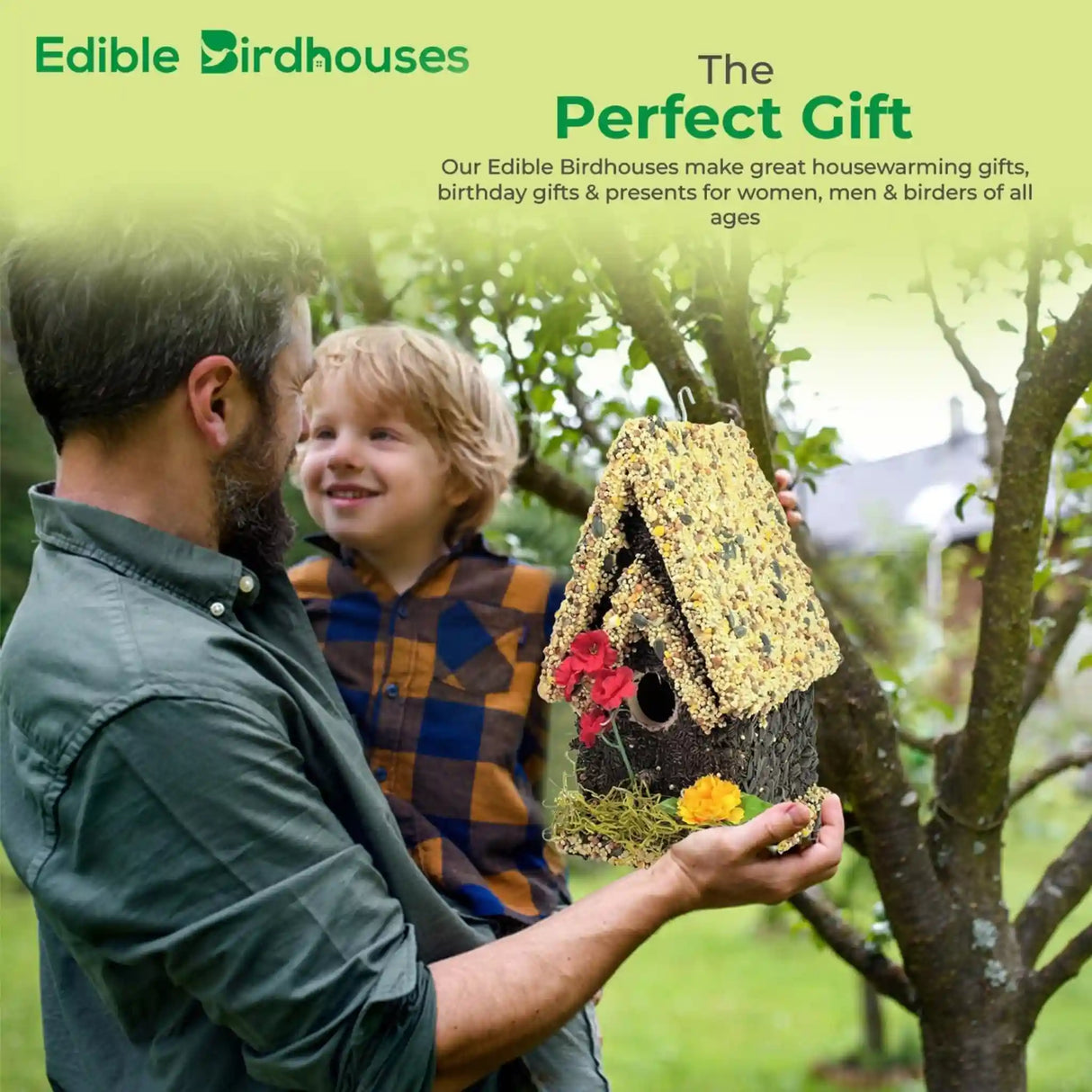Tall Handmade Edible Birdhouse with Light Roof