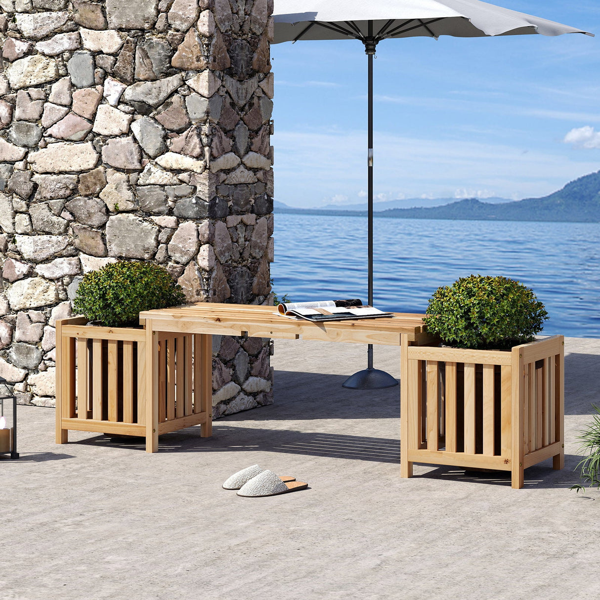 Patio Wooden Bench with Planter