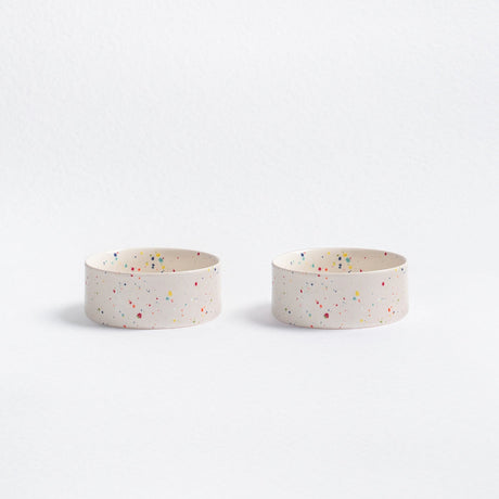 Set of 2 White Medium stoneware ceramic Pet Bowls — Party Collection