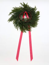 Traditional Red Mini Cedar Cabinet Wreaths with Ribbon