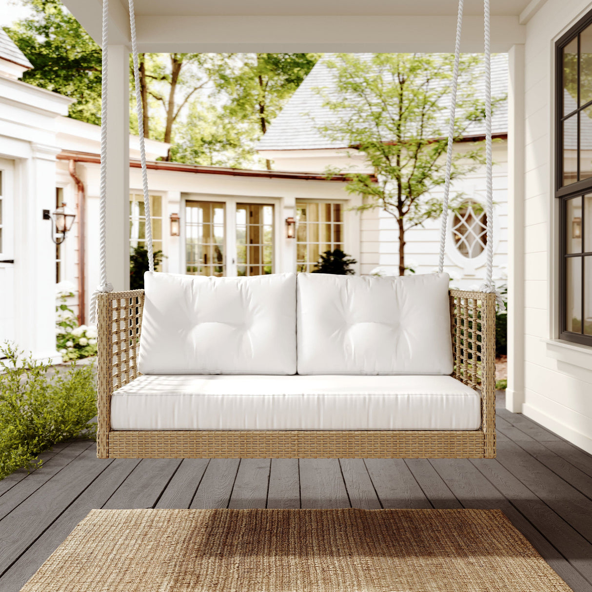 East Green Millie Love Seat Porch Swing with Cushions