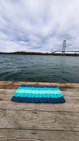 5 Stripe Lobster Rope Mat Navy Blue, Teal, Seafoam