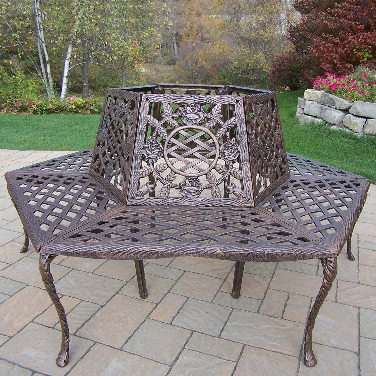 Large Antique Bronze Rose Cast Aluminum Metal Tree Bench