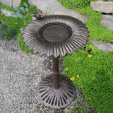 Round Cast Aluminum Metal 30-in Bird Bath with Sunflower Bowl