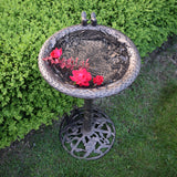 Round Cast Aluminum Metal 32-in Bird Bath with Hummingbirds