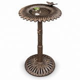 Round Cast Aluminum Metal 32-in Bird Bath with Sunflower Butterfly