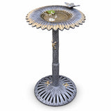 Round Cast Aluminum Metal 32-in Bird Bath with Sunflower Butterfly