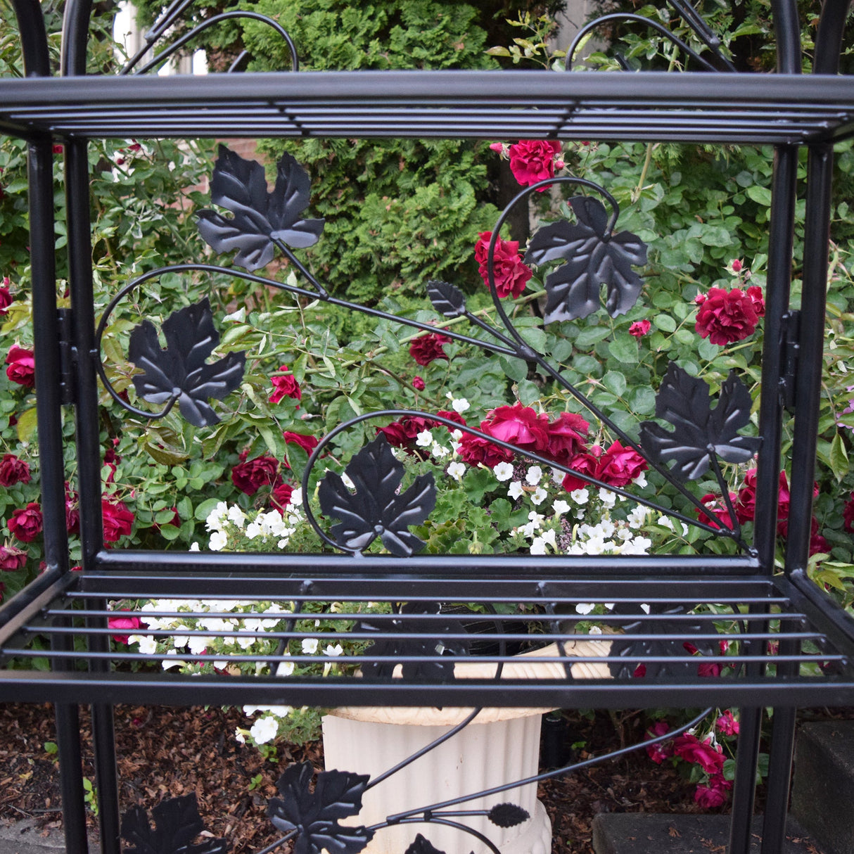 4-Tier Black Bakers Rack Plant Stand with Leaves