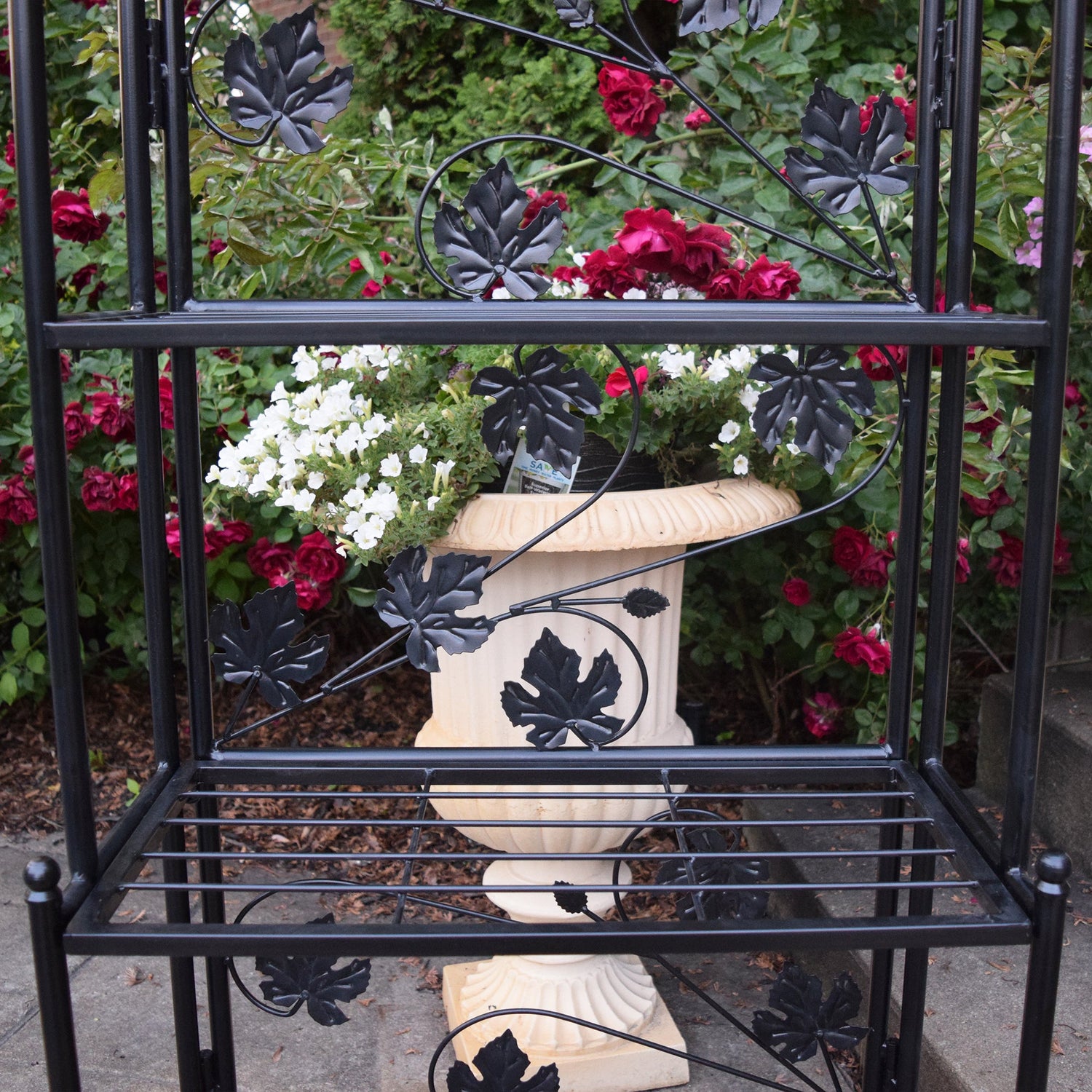 small bakers rack for plants 4-Tier Black Bakers Rack Plant Stand with Leaves