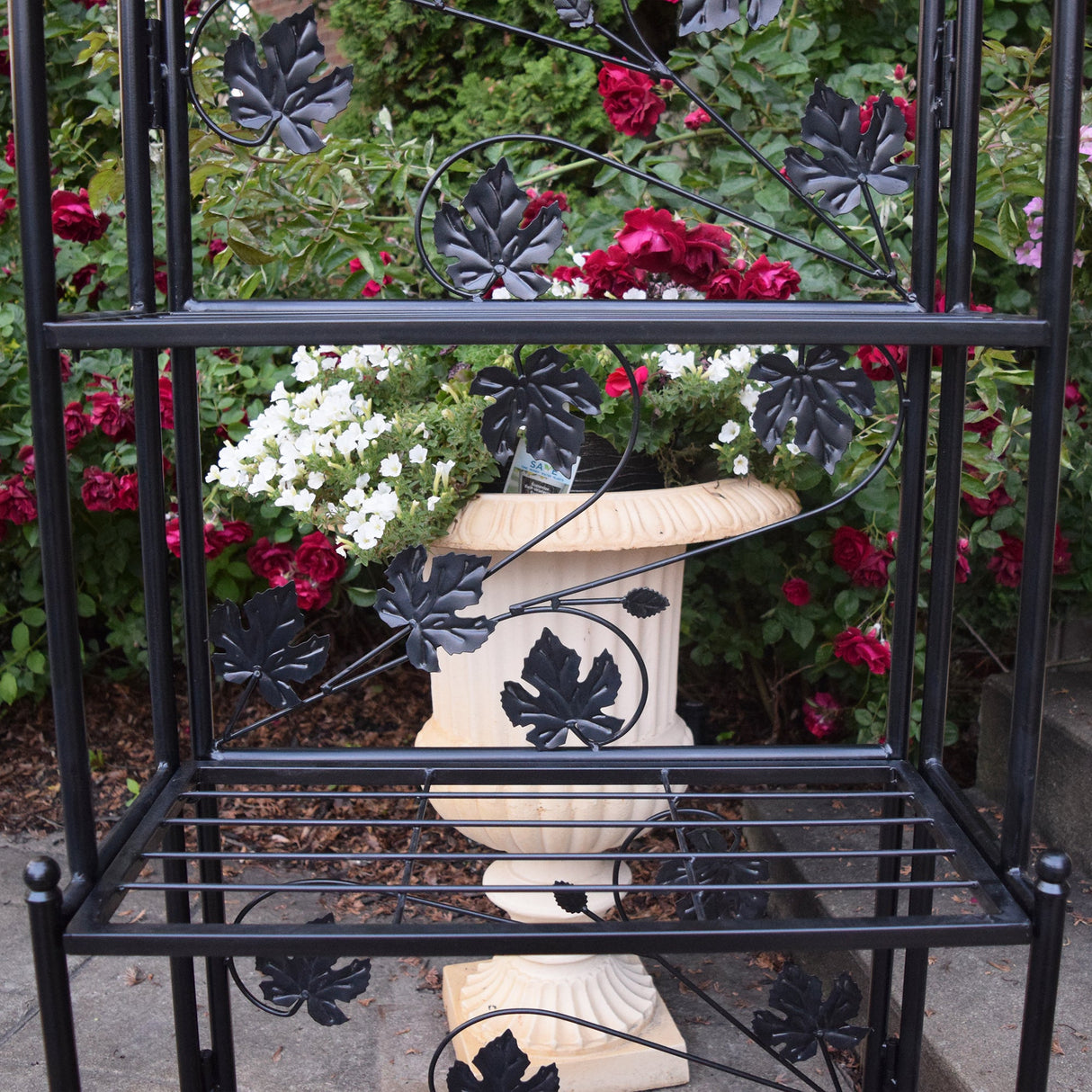 4-Tier Black Bakers Rack Plant Stand with Leaves