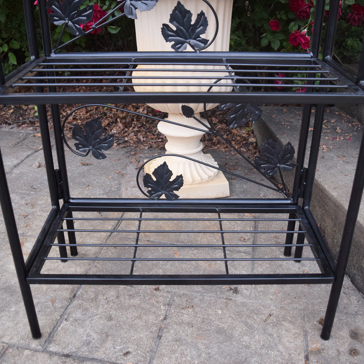 4-Tier Black Bakers Rack Plant Stand with Leaves