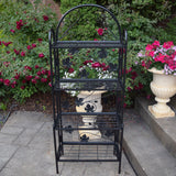 4-Tier Black Bakers Rack Plant Stand with Leaves