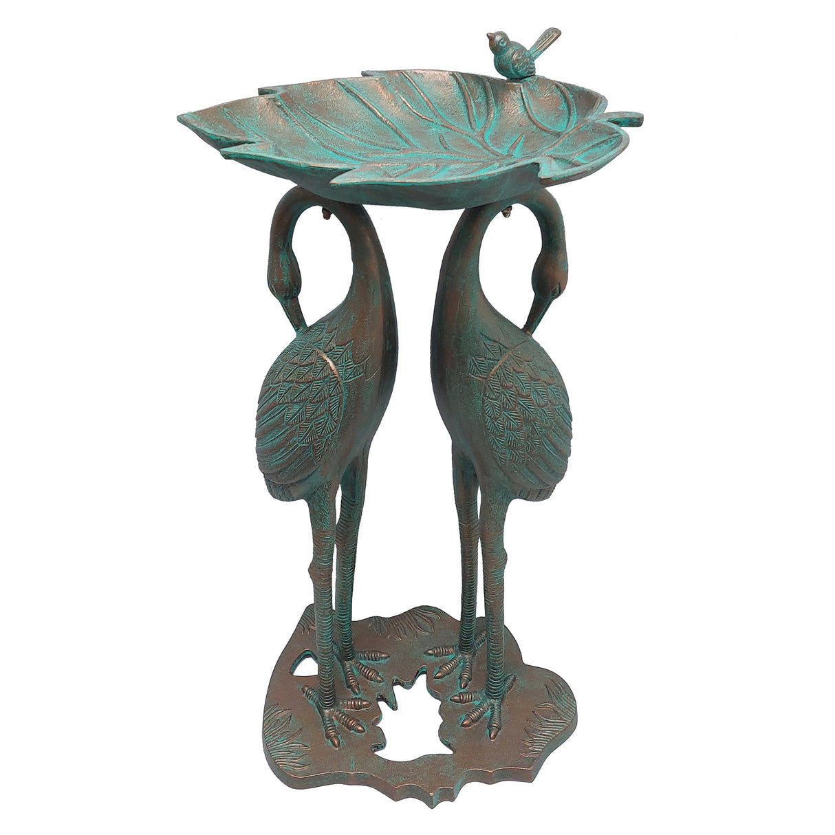 Cast Aluminum 30-in Twin Crane Bird Bath with Leaf Bowl