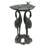 Cast Aluminum 30-in Twin Crane Bird Bath with Leaf Bowl
