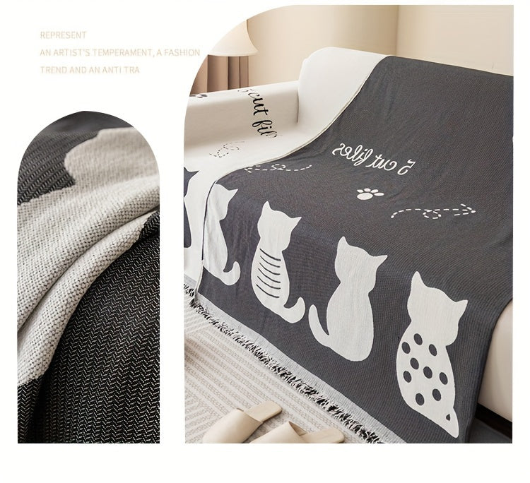 Chenille Cat Cartoon Sofa Cover Blanket