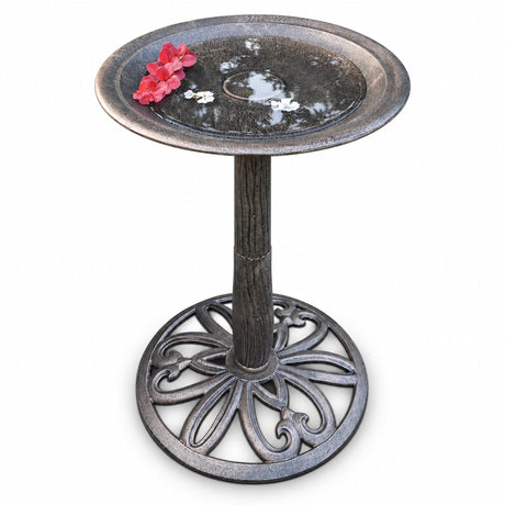 Modern Round Cast Aluminum Metal 28-in Bronze Bird Bath