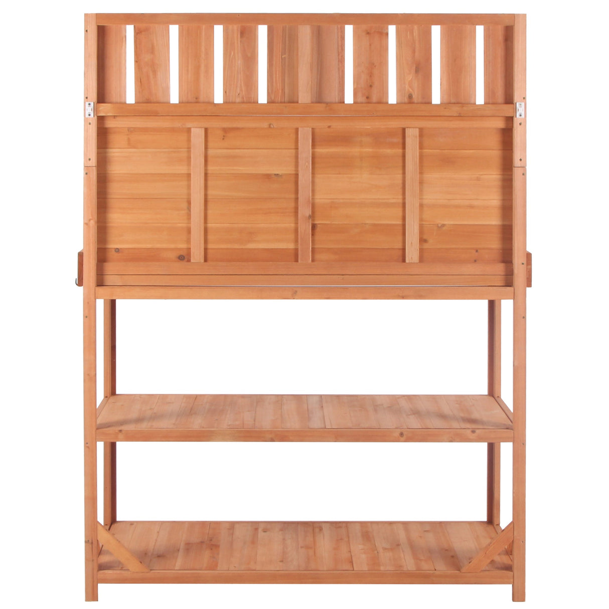 65" Large Wooden Farmhouse Rustic Outdoor Potting Bench Table Garden Potting Bench with 4 Storage Shelves and Side Hook,Natural