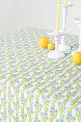 Forget-Me-Not Scallop Embroidered Blockprint Tablecloth