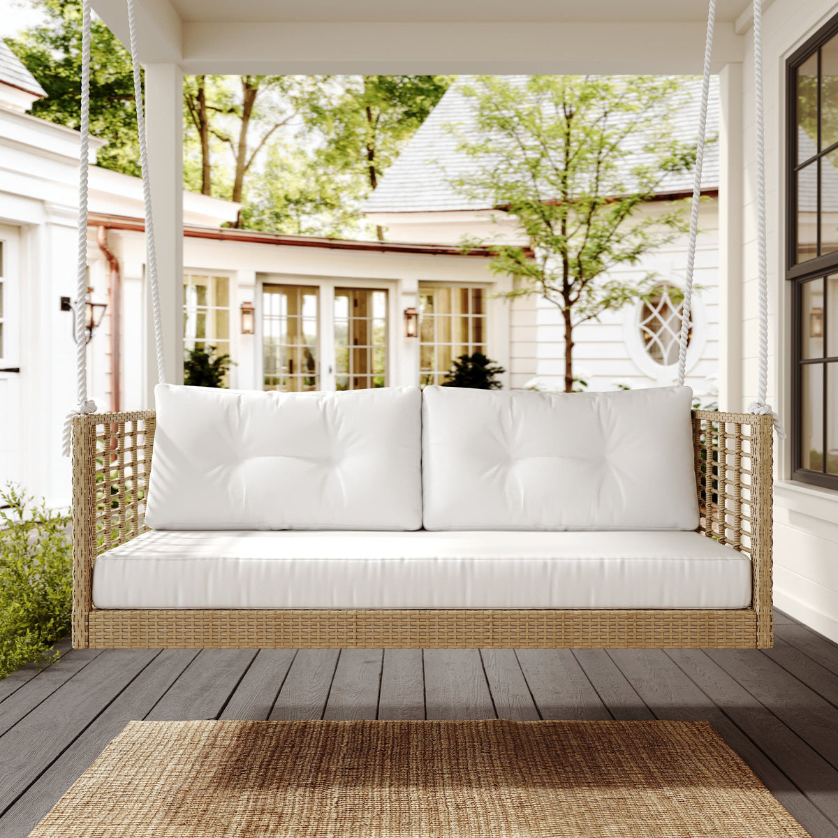 East Green Millie Love Seat Porch Swing with Cushions