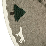 Cream Dogs and Green Trees Christmas Tree Skirt Gray Hand Felted Wool - 60" / 72" Arcadia Home