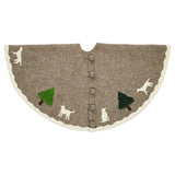 Cream Dogs and Green Trees Christmas Tree Skirt Gray Hand Felted Wool - 60" / 72" Arcadia Home