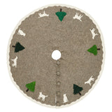 Cream Dogs and Green Trees Christmas Tree Skirt Gray Hand Felted Wool - 60" / 72" Arcadia Home