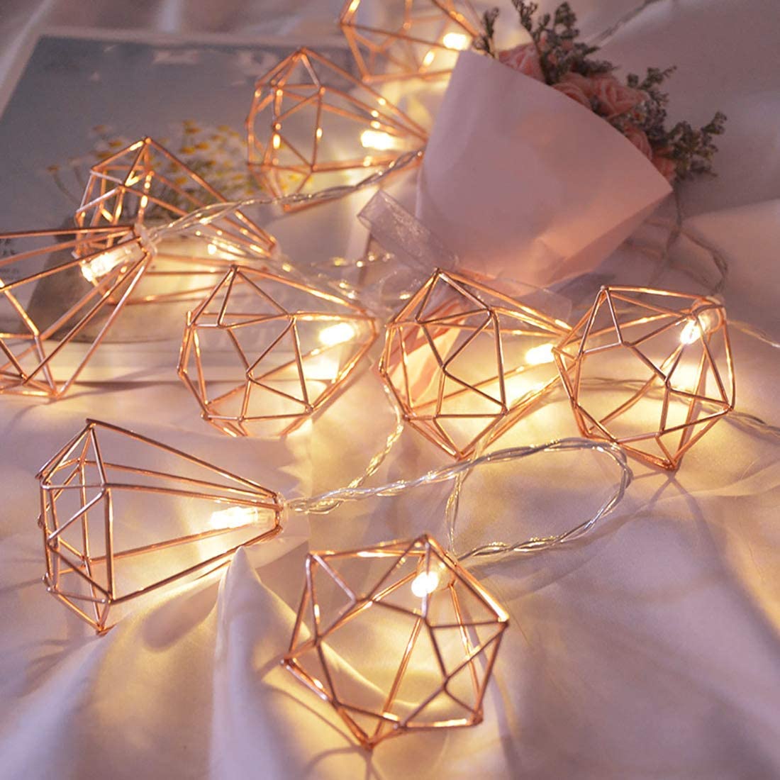 LED Rose Gold Diamond String Fairy Lights