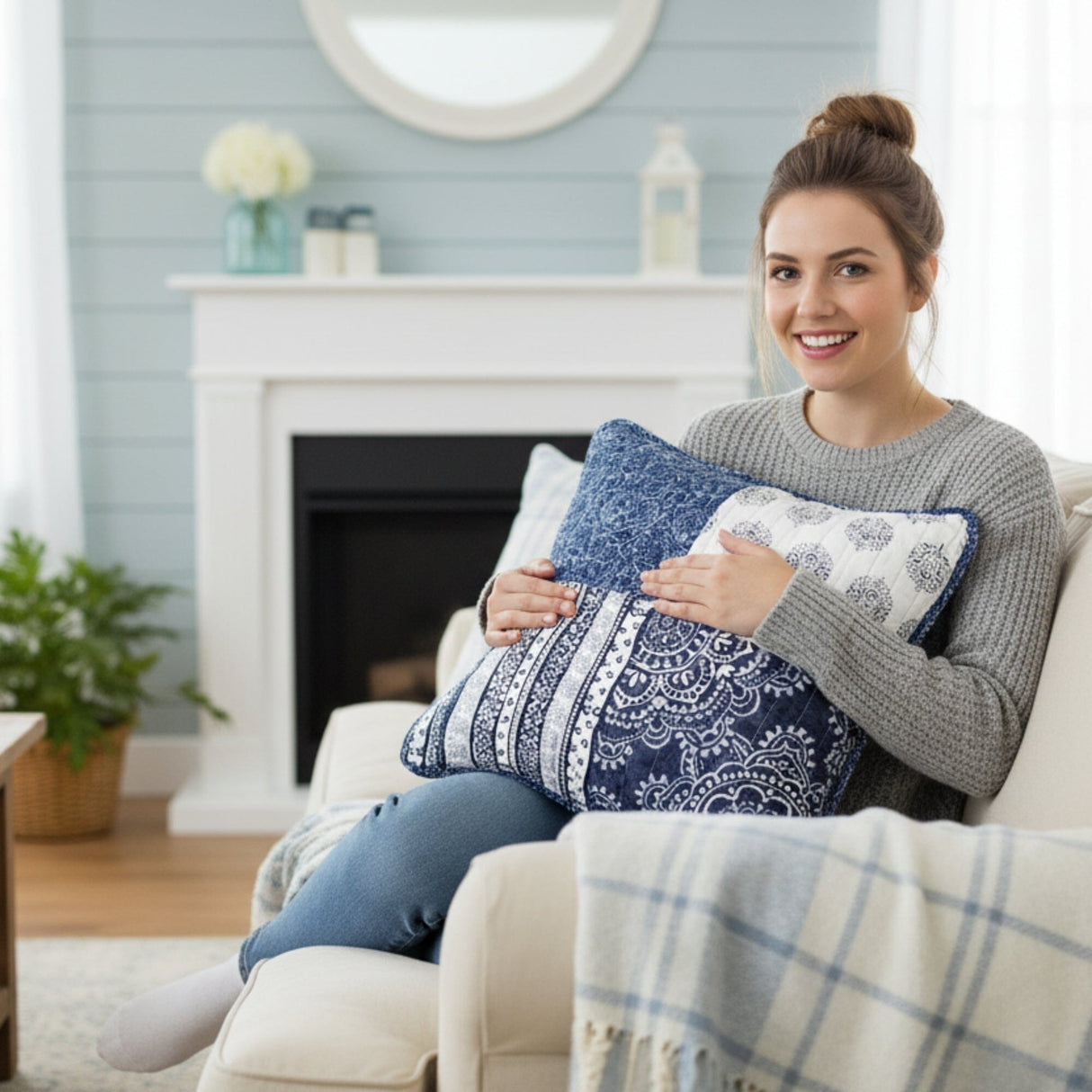 Set of 2-Pieces Bohemian Denim Blue Elegance Throw Pillow Covers