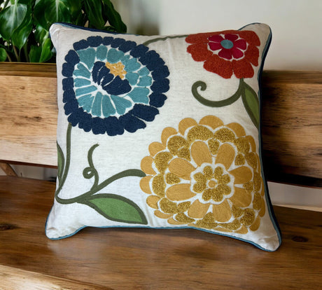 Spring Floral Embroidered Throw Pillow Square Oversized