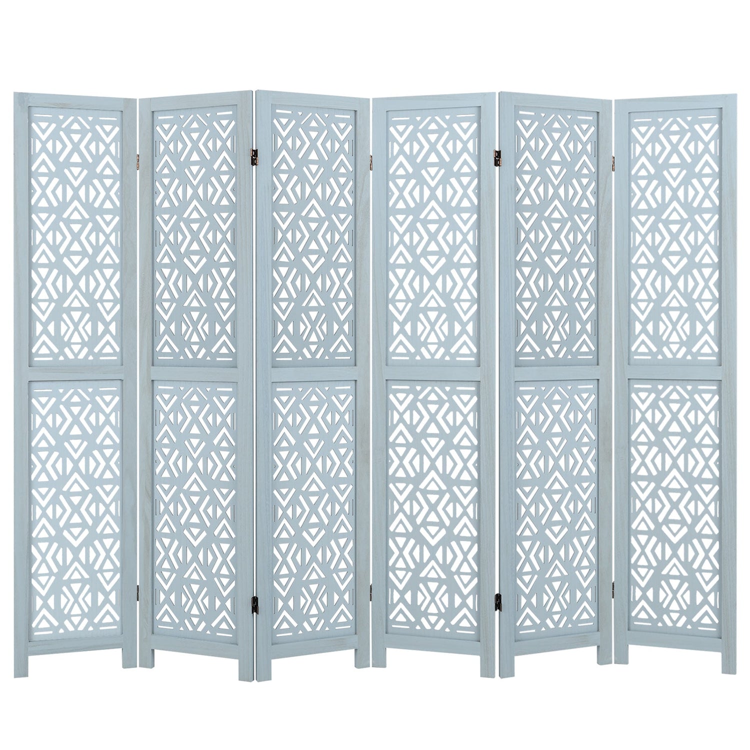 Wooden Room Divider with Carved Cutout Pattern